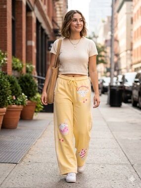 Sanrio Yellow Cinnamoroll Wide-Leg Graphic Sweatpants